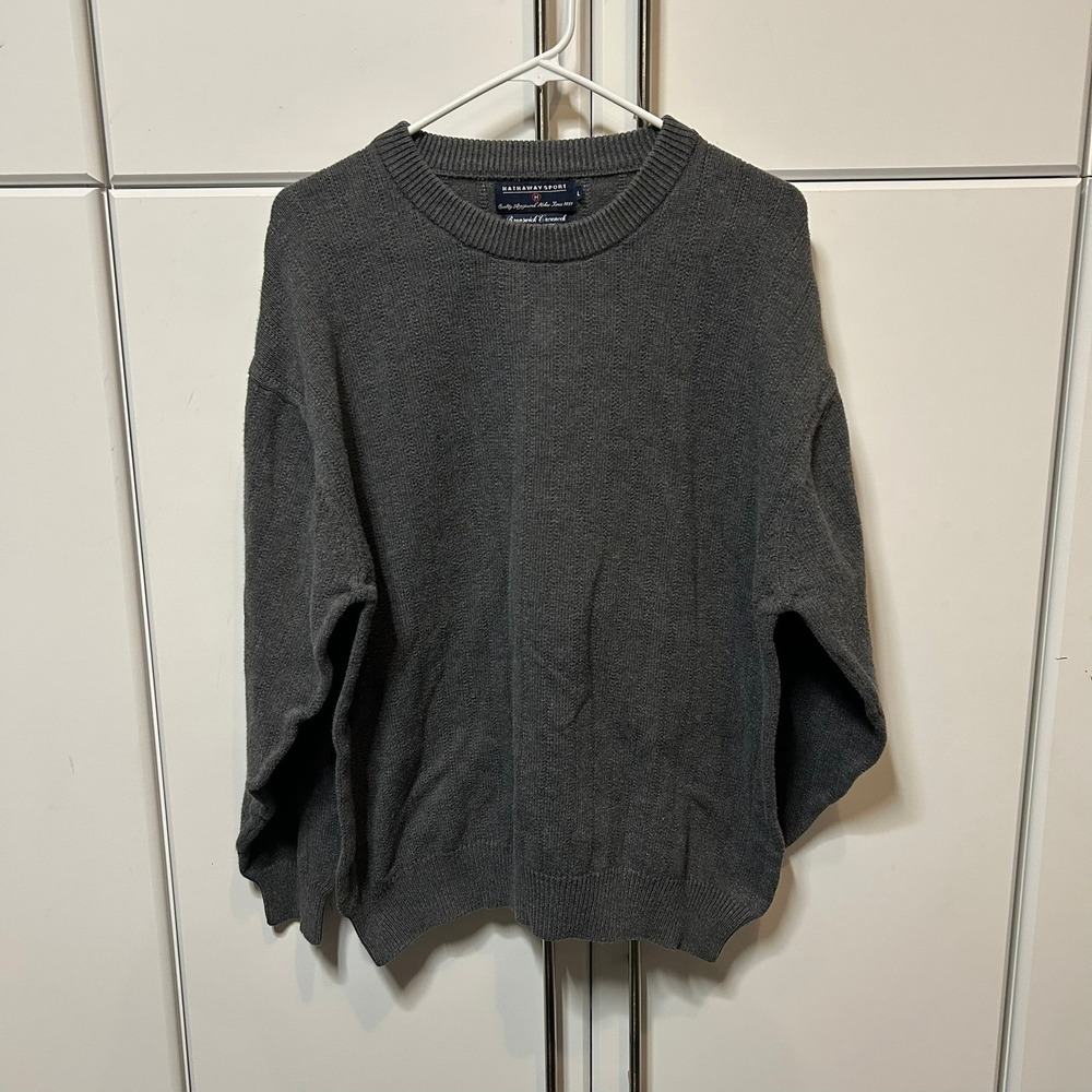 Hathaway Sport Mens Brunswick Crewneck Sweater Charcoal Gray Combed Cotton L